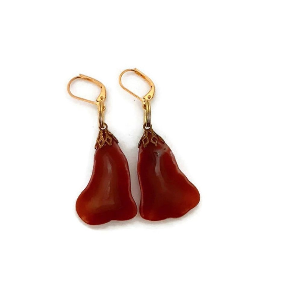 Carnelian Polished Stone Dangle Drop Earrings